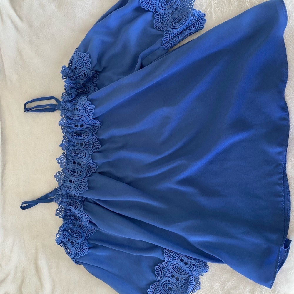 IZ Byer Blue Lace Trim Top